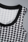 Black White Casual Print Patchwork O Neck Long Sleeve Three Piece Set