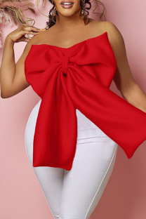 Red Sexy Casual Solid Patchwork Backless With Bow Strapless Plus Size Tops