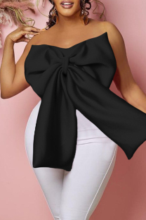 Black Sexy Casual Solid Patchwork Backless With Bow Strapless Plus Size Tops
