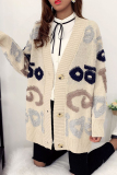 Navy Blue Casual Letter Patchwork Buckle Cardigan Collar Outerwear