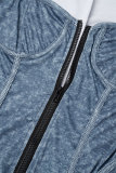 Blue Elegant Solid Patchwork Zipper Asymmetrical Collar Skinny Jumpsuits