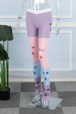 Purple Casual Patchwork Hollowed Out Contrast Regular High Waist Conventional Patchwork Trousers