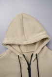 Apricot Casual Solid Patchwork Zipper Hooded Collar Regular Jumpsuits