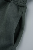 Grey Casual Solid Patchwork Zipper Hooded Collar Regular Jumpsuits