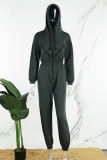 Apricot Casual Solid Patchwork Zipper Hooded Collar Regular Jumpsuits