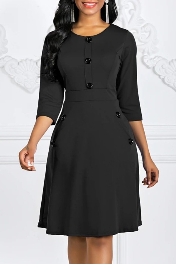 Black Casual Solid Basic O Neck A Line Dresses