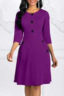 Purple Casual Solid Basic O Neck A Line Dresses