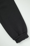 Black Casual Solid Patchwork Zipper Hooded Collar Regular Jumpsuits