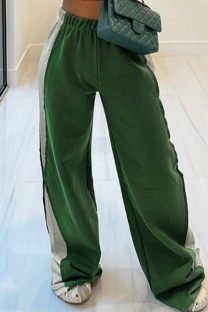 Green Casual Patchwork Contrast Regular High Waist Conventional Patchwork Trousers