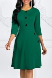 Green Casual Solid Basic O Neck A Line Dresses