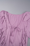 Pink Elegant Solid Patchwork Frenulum V Neck Long Dress Dresses