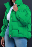 Green Casual Solid Patchwork Zipper Half A Turtleneck Outerwear