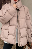Cream White Casual Solid Patchwork Zipper Half A Turtleneck Outerwear
