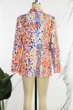 Orange Casual Daily Elegant Simplicity Mixed Printing Printing Turn-back Collar Outerwear