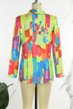 Yellow Casual Daily Mixed Printing Printing Contrast Turn-back Collar Outerwear