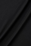 Black Elegant Solid Patchwork V Neck Long Dress Plus Size Dresses