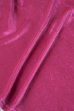 Rose Red Casual Solid Patchwork Asymmetrical Collar Irregular Dress Dresses