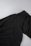 Black Casual Solid Basic V Neck Long Sleeve Plus Size Dresses
