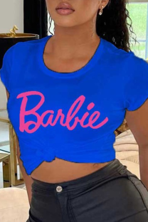 Royal Blue Street daily printed patchwork alphabet Barbie O-neck T-shirt