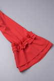 Red Elegant Solid Bandage Patchwork Stringy Selvedge O Neck A Line Dresses