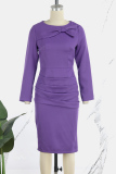 Purple Celebrities Solid Patchwork With Bow Zipper O Neck Evening Dress Dresses
