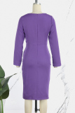 Purple Celebrities Solid Patchwork With Bow Zipper O Neck Evening Dress Dresses