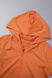 Tangerine Red Elegant Patchwork Pocket Zipper Hooded Collar Long Sleeve Two Pieces
