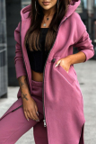 Purple Casual Solid Patchwork Pocket Zipper Hooded Collar Long Sleeve Two Pieces