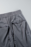Grey Street Solid Patchwork Pocket High Opening Zipper Straight High Waist Straight Solid Color Bottoms