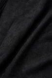 Black Street Solid Tassel Patchwork Turndown Collar Outerwear