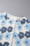Blue Street Floral Patchwork Buckle Appliques O Neck Outerwear