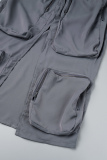 Grey Street Solid Patchwork Pocket High Opening Zipper Straight High Waist Straight Solid Color Bottoms