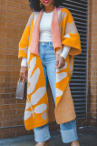 Yellow Casual Color Block Patchwork Slit Cardigan Collar Outerwear