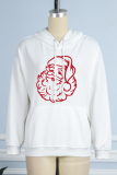 White Street Print Santa Claus Patchwork Hooded Collar Tops