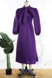 Purple Casual Solid Patchwork Half A Turtleneck Long Sleeve Dresses