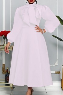 White Casual Solid Patchwork Half A Turtleneck Long Sleeve Dresses