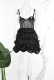Black Sweet Daily Party Formal Patchwork Rhinestone Spaghetti Strap Sleeveless Dress Dresses