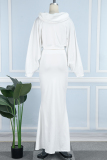 White Casual Daily Simplicity Solid Color Hooded Collar Long Sleeve Two Pieces