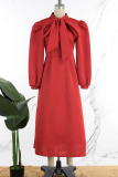 Red Casual Solid Patchwork Half A Turtleneck Long Sleeve Dresses