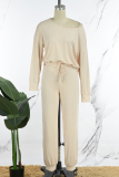 Khaki Casual Daily Simplicity Solid Color Long Sleeve Two Pieces