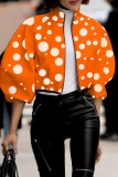 Orange Casual Print Patchwork Mandarin Collar Outerwear