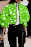Green Casual Print Patchwork Mandarin Collar Outerwear