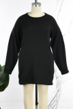 Black Sexy Solid Hollowed Out Patchwork Shirt Collar Long Sleeve Plus Size Dresses