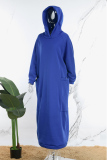 Blue Casual Solid Patchwork Hooded Collar Straight Dresses
