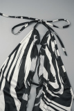 Black White Sexy Print Bandage Backless Halter Long Dress Dresses