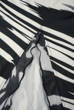 Black White Sexy Print Bandage Backless Halter Long Dress Dresses