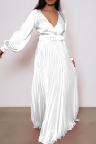 White Elegant Solid Patchwork With Belt Straight Dresses