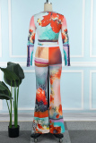 Colour Casual Print Basic O Neck Long Sleeve Two Pieces