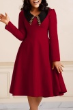 Khaki Casual Solid Patchwork Turndown Collar Long Sleeve Dresses
