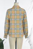 Camel Casual Plaid Print Basic Shirt Collar Tops